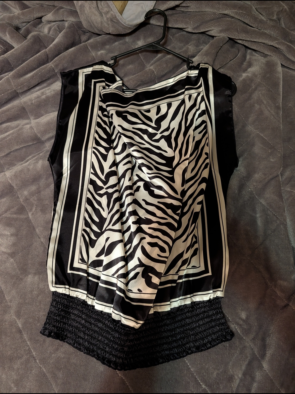 Sleeveless Zebra Print Satin Top - Black & White